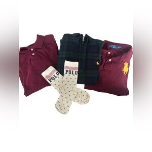 Ralph Lauren Burgundy and Plaid Polo Set with Cream Socks